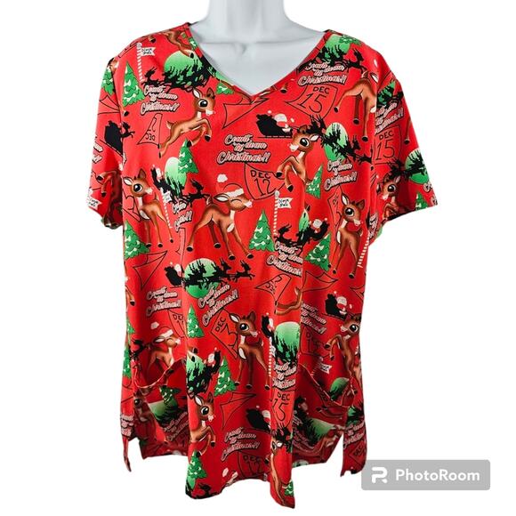 Rudolph the Red-Nosed Reindeer Scrub Top Women's XL - Picture 1 of 6